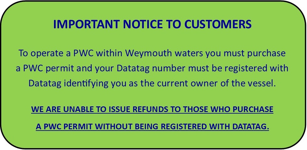 Notice to customers - purchase PWC permit and register with Datatag
