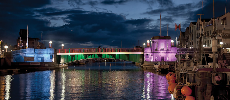 Weymouth Town Bridge at night