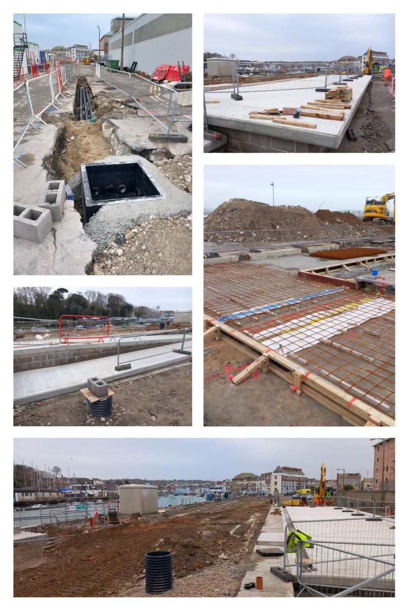 Photo collage of peninsula construction site