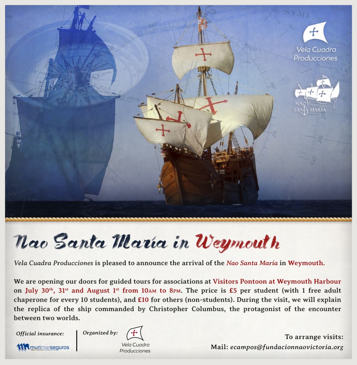 Nao Santa Maria to visit Weymouth Harbour