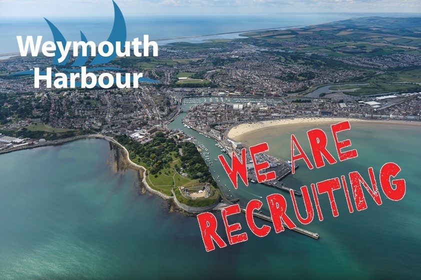 Aerial view of Weymouth Harbour with text overlay, We Are Recruiting
